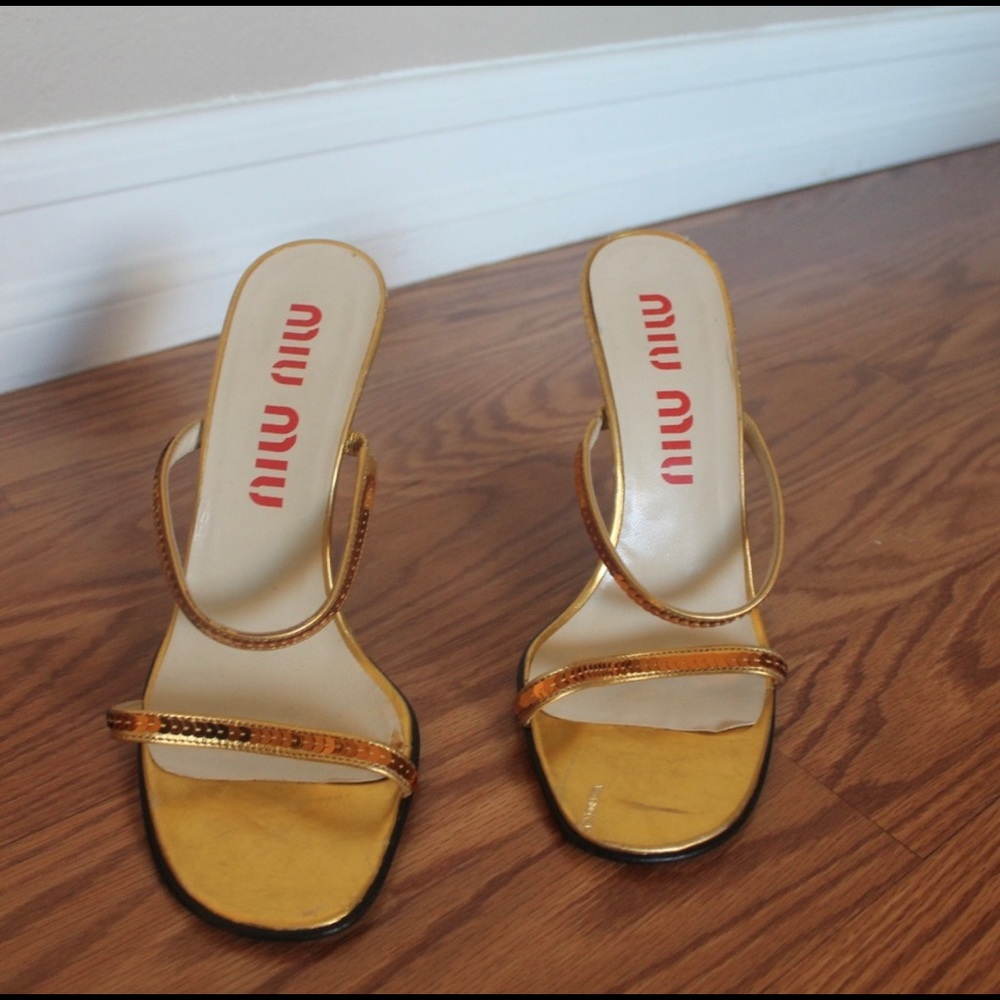 Miu Miu Gold Sequin Heeled Sandal